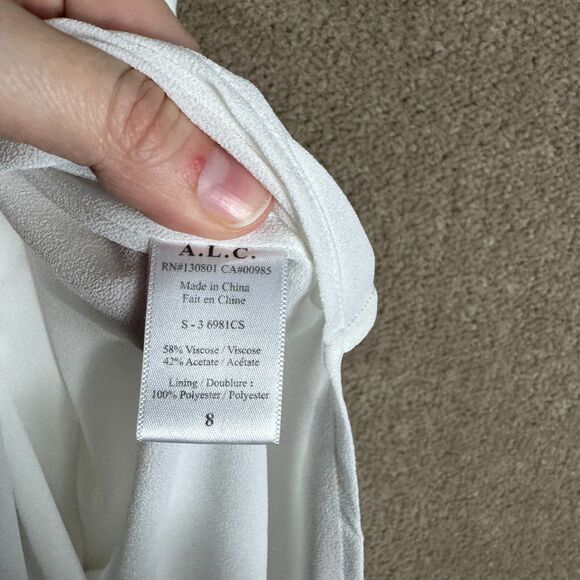 A.L.C. Gigi Shift Dress Womens 8 White Tonal Beaded Sleeveless V Neck Crepe Mini - Picture 6 of 11